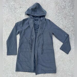 Be‎ Cool Jacket Women Size Small Gray Suede-Feel Lightweight Open Front Hooded
